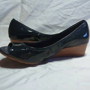 Cole Haan Peep Toe Wedge Heel Classic Pumps Navy